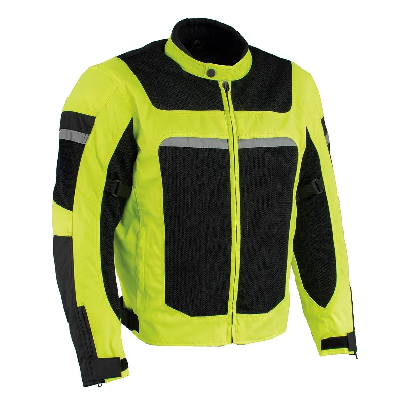 Youthful Milwaukee Leather MPM1794 High Vis Green Armored Mesh Racer Jacket with Reflective Piping for Men - All Season Jacket Youthful Milwaukee Leather MPM1794 High Vis Green Armored Mesh Racer Jacket with Reflective Piping for Men - All Season Jacket
