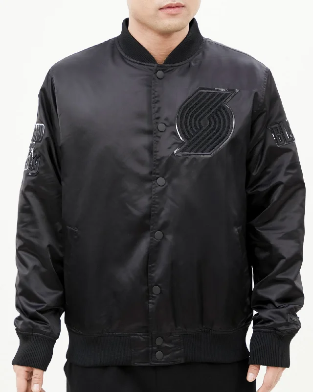 Fashionable And Fashionable NBA PORTLAND TRAIL BLAZERS TRIPLE BLACK MEN'S SATIN JACKET (TRIPLE BLACK)