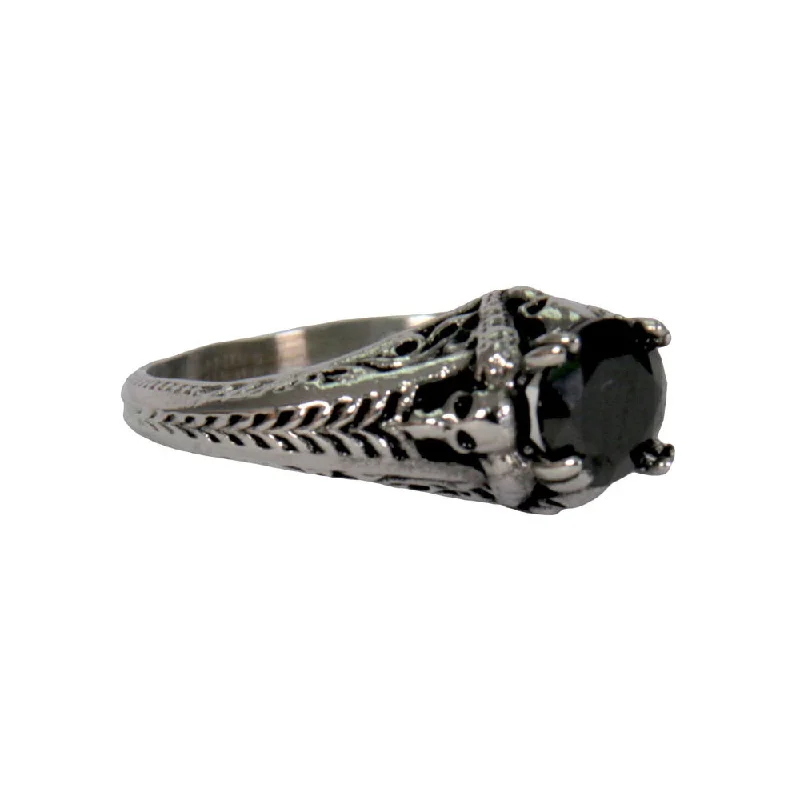 Easy-to-Wear Hot Leathers JWR1124 Women's Black 'Stone Solitaire' Stainless Steel Ring