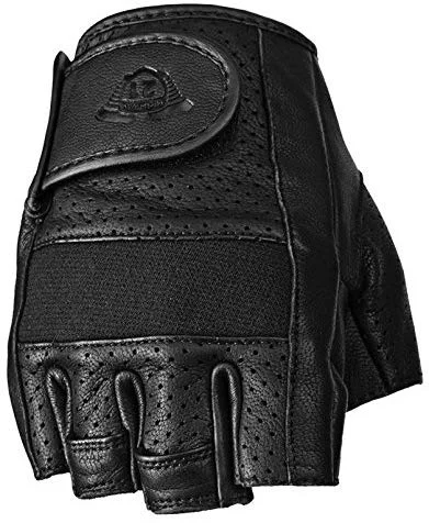 Relaxed Chic Highway 21 Half Jab Perforated Men's Black Leather Fingerless Gloves