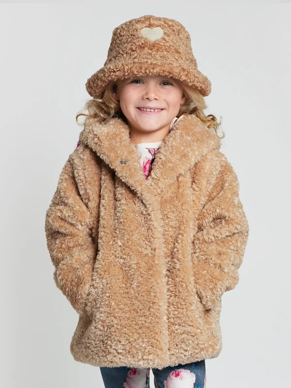 Easygoing Fashion Monnalisa Girls Plush Faux Fur Jacket in Beige