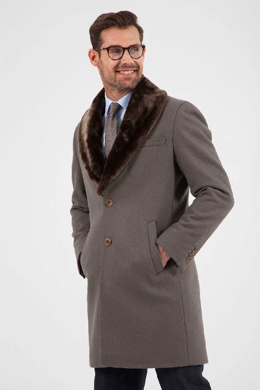 Sweet Style Slim Fit Notch Lapel Wool Light Beige Overcoat, Mink