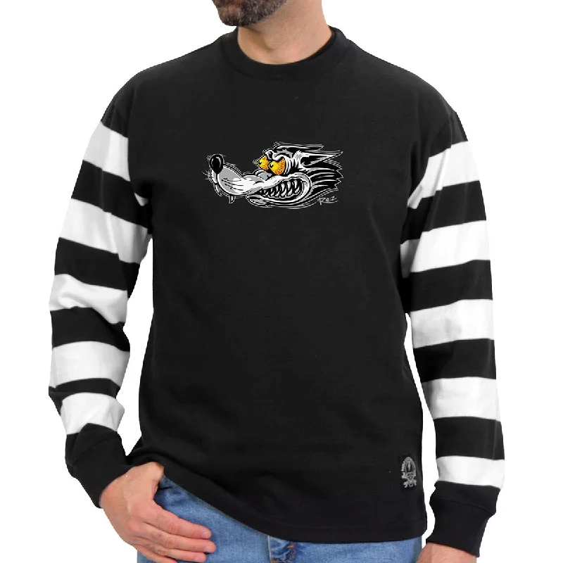 Easy Chic Wear Hot Leathers GMS6004 Men's Black and White 'Race Wolf' Striped Long Sleeve Shirt