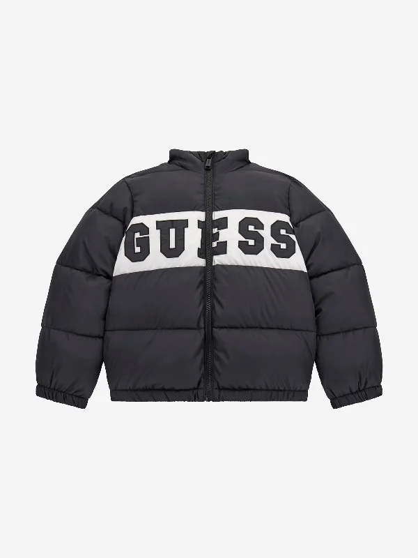 Comfortable And Cold-proof Guess Boys Hooded Puffer Jacket in Black