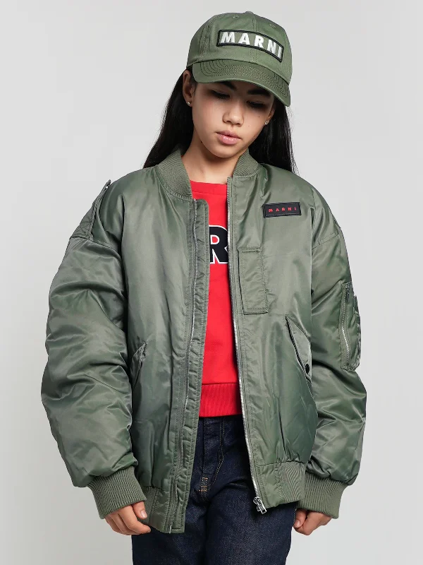 Casual Ease MARNI Kids Bomber Jacket in Green