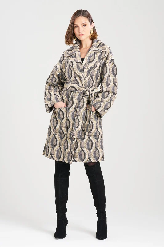 Must-have For Fashion Hexagon Jacquard Belted Coat