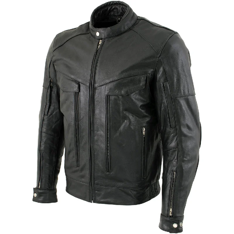 European And American Style Xelement B4495 Men's Black 'Bandit' Buffalo Leather Cruiser Motorcycle Jacket with X-Armor Protection