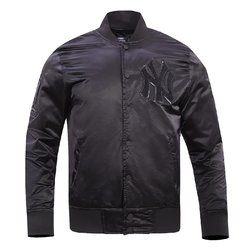 Integrated Design MLB NEW YORK YANKEES TRIPLE BLACK LOGO MEN'S SATIN JACKET (BLACK)