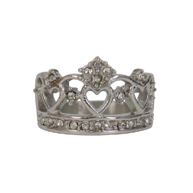 Relaxed Tops Hot Leathers JWR1129 Women's Silver 'Heart Crown' Stainless Steel Ring