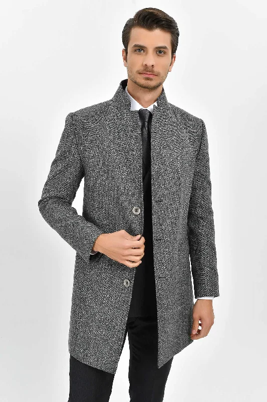 Playful Style Slim Fit Notch Lapel Madrid Wool Light Gray Overcoat, Light Gray.D