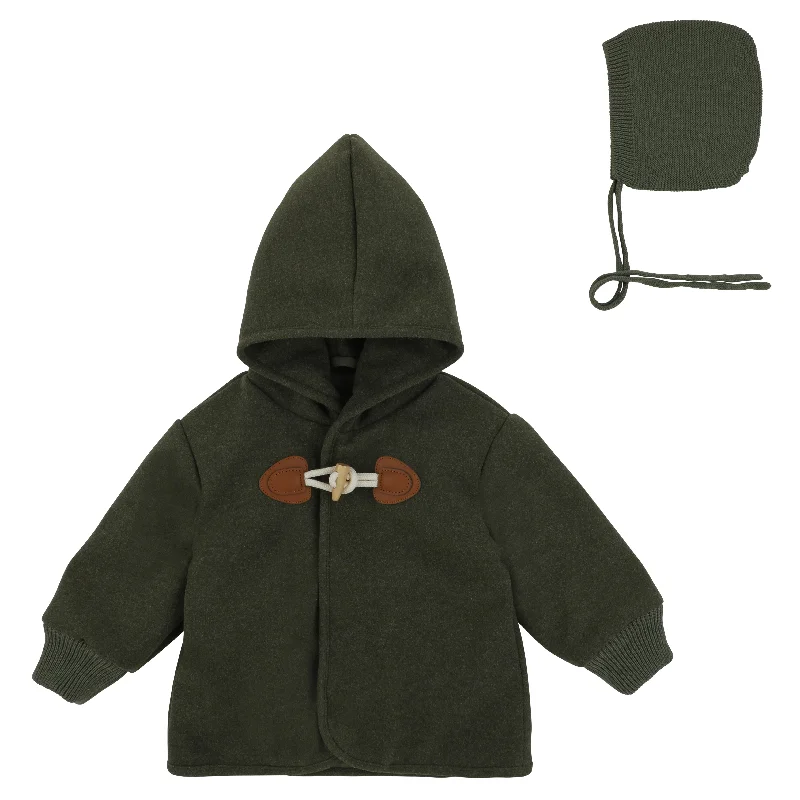 Minimal Style coat wool jacket toggle with bonnet - moss