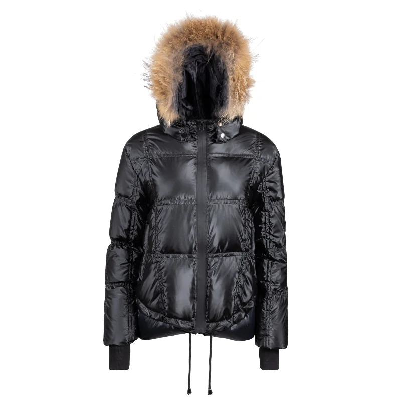 Sweet Breath coat puffer knit pull bomber with fur - black
