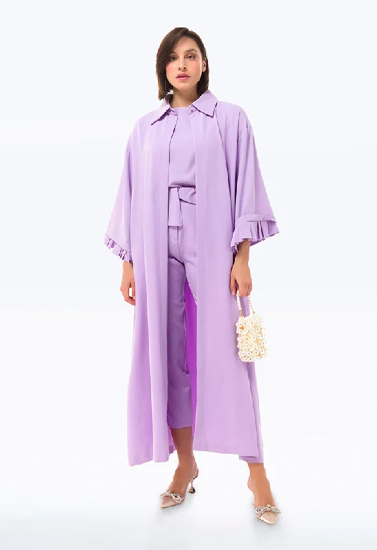 Soft Layers Ruffled Sleeve Solid Maxi Abaya