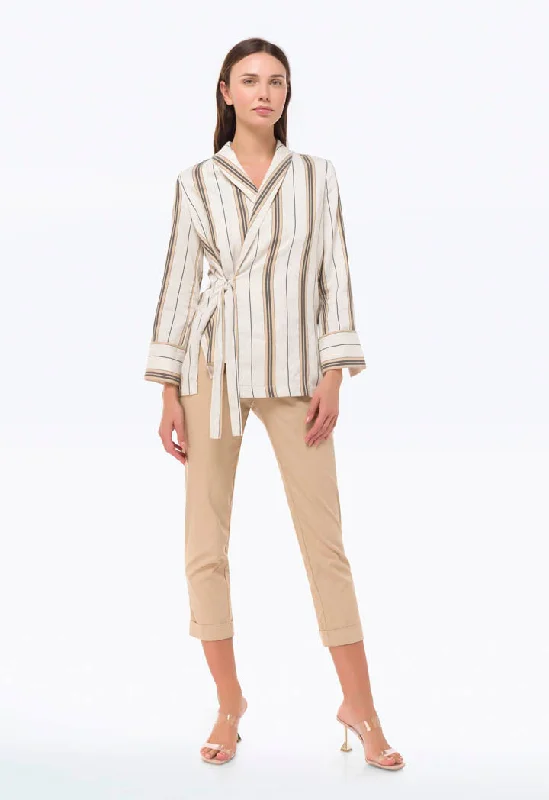 Ultra-lightweight Striped Jacket With Tie Details