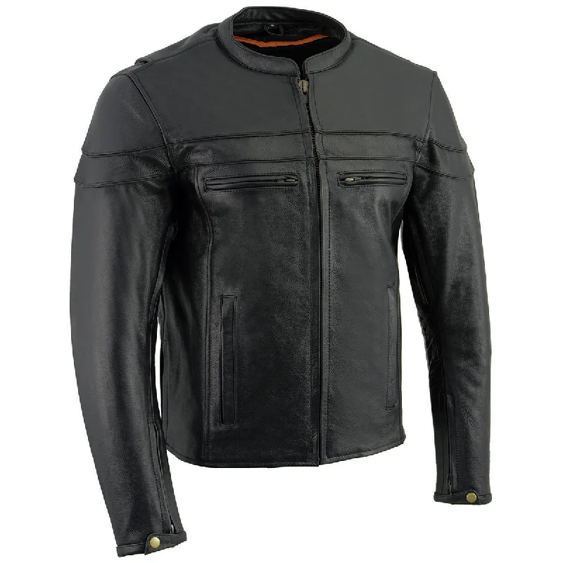 Leisure Travel Milwaukee Leather LKM1725 Men's Black Leather Sporty Crossover Scooter Motorcycle Jacket w/ Reflective Piping