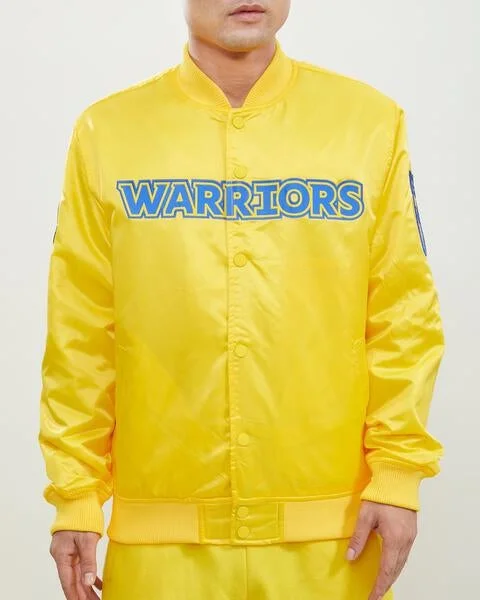 Fashionable And Versatile NBA GOLDEN STATE WARRIORS WORDMARK MEN'S SATIN JACKET (YELLOW)