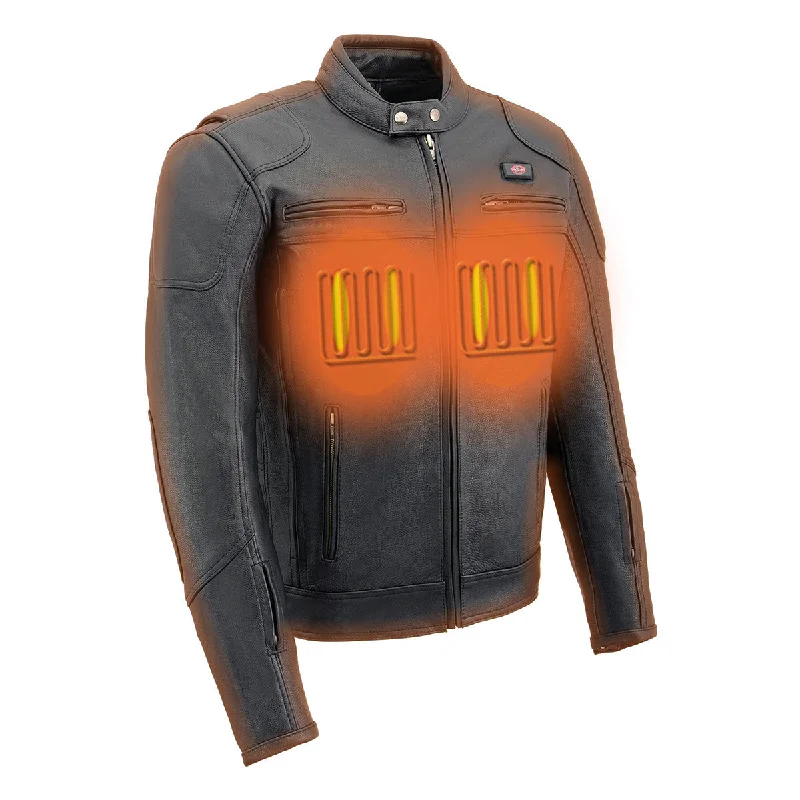 Fashion Style Milwaukee Leather Heated Jacket for Men's Black Cowhide Leather Motorcycle Vented Jacket for All Seasons MLM1513SET