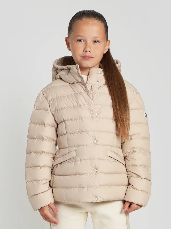 Casual Chic Outfits Moncler Enfant Girls Down Padded Egisto Jacket in Beige