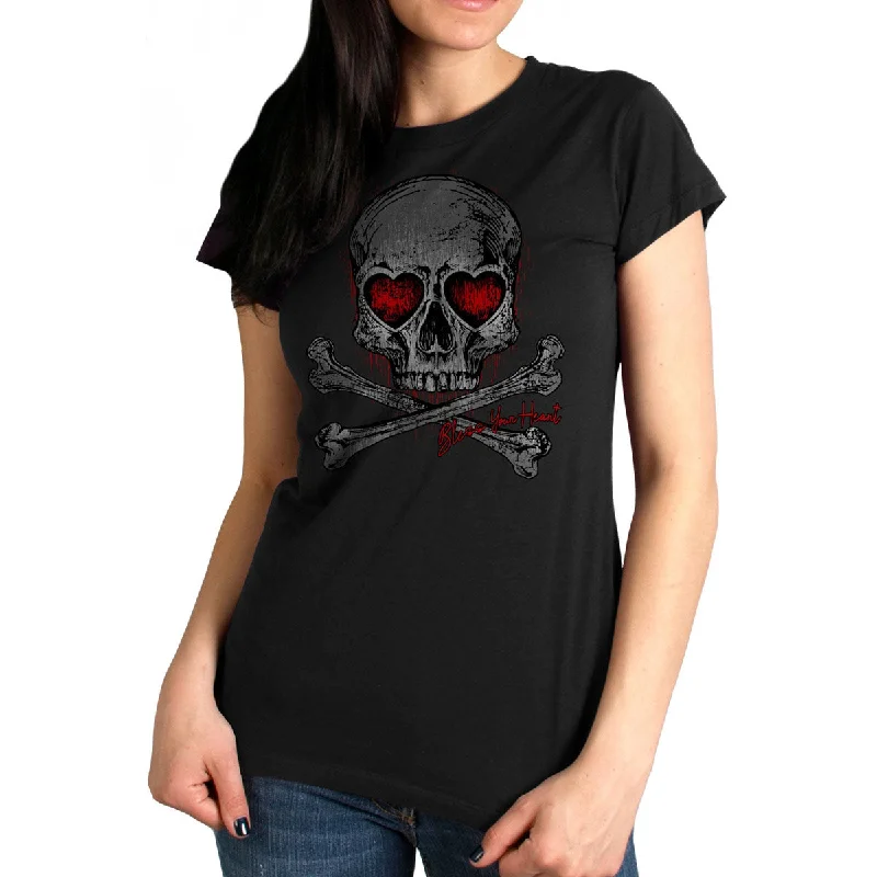 Soft Looks Hot Leathers GLR1555 Ladies Black Heart Eyes Skull T-Shirt