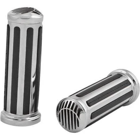 Classic Style HardDrive Rail Style Black Grips with Slotted Black Painted End Caps for Harley Davidson 1974-2014 All models