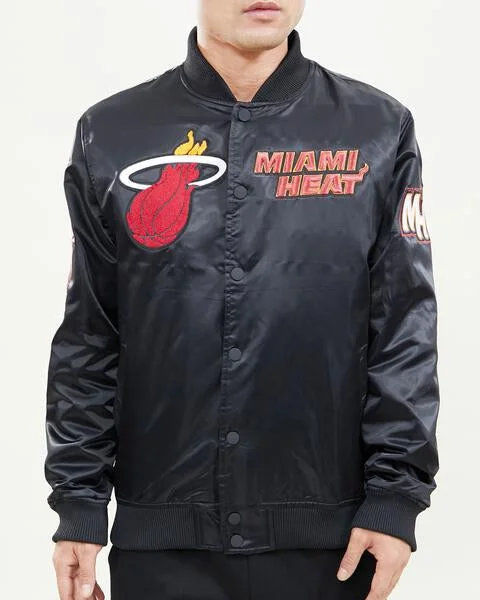 Cozy Layers NBA MIAMI HEAT CHEST HIT LOGO MEN'S SATIN JACKET (BLACK)