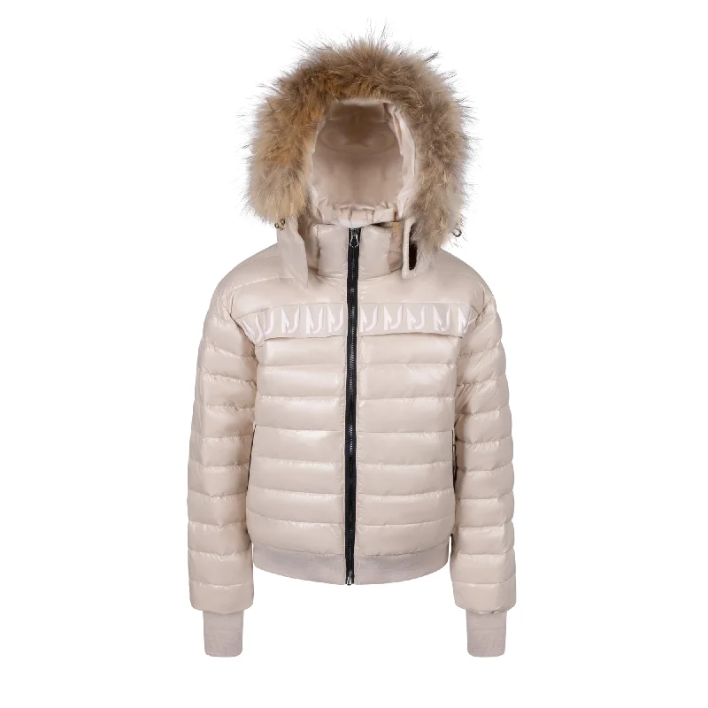 Body Design coat puffer logo strip with fur - taupe
