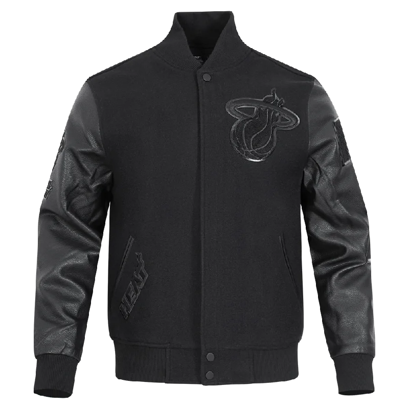 Comfort Fit NBA MIAMI HEAT TRIPLE BLACK WOOL MEN'S VARSITY JACKET (TRIPLE BLACK)