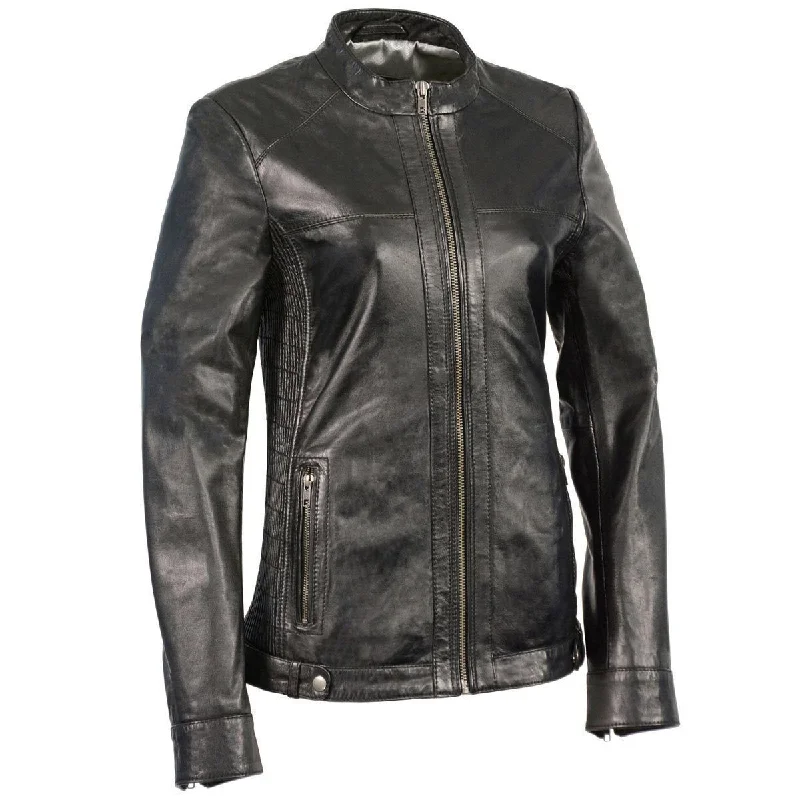 Designer Style Milwaukee Leather SFL2855 Women's Black Zip Front Fashion Leather Jacket with Side Stretch Fitting Designer Style Milwaukee Leather SFL2855 Women's Black Zip Front Fashion Leather Jacket with Side Stretch Fitting