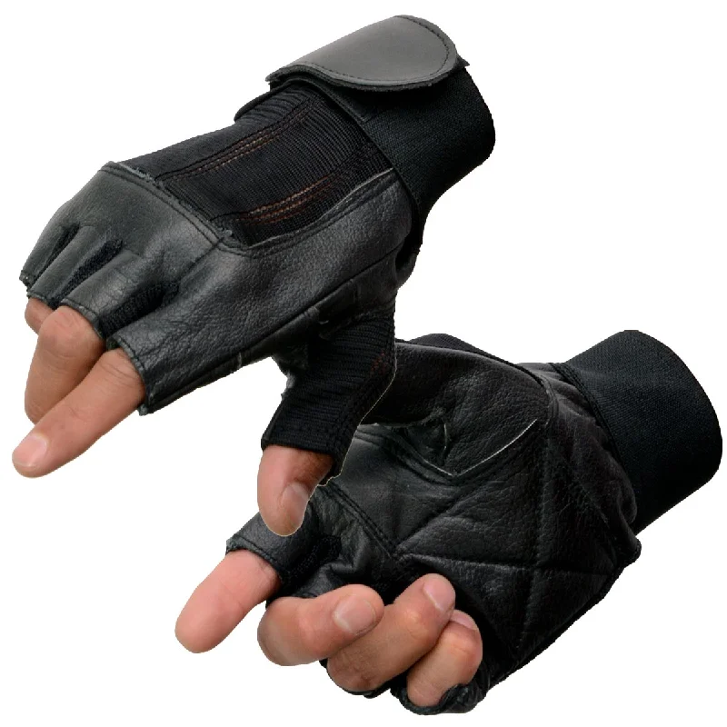 Fashion Comfort Milwaukee Leather MG7562 Men's Black Leather and Spandex Gel Padded Palm Fingerless Motorcycle Hand Gloves W/ Mesh Material
