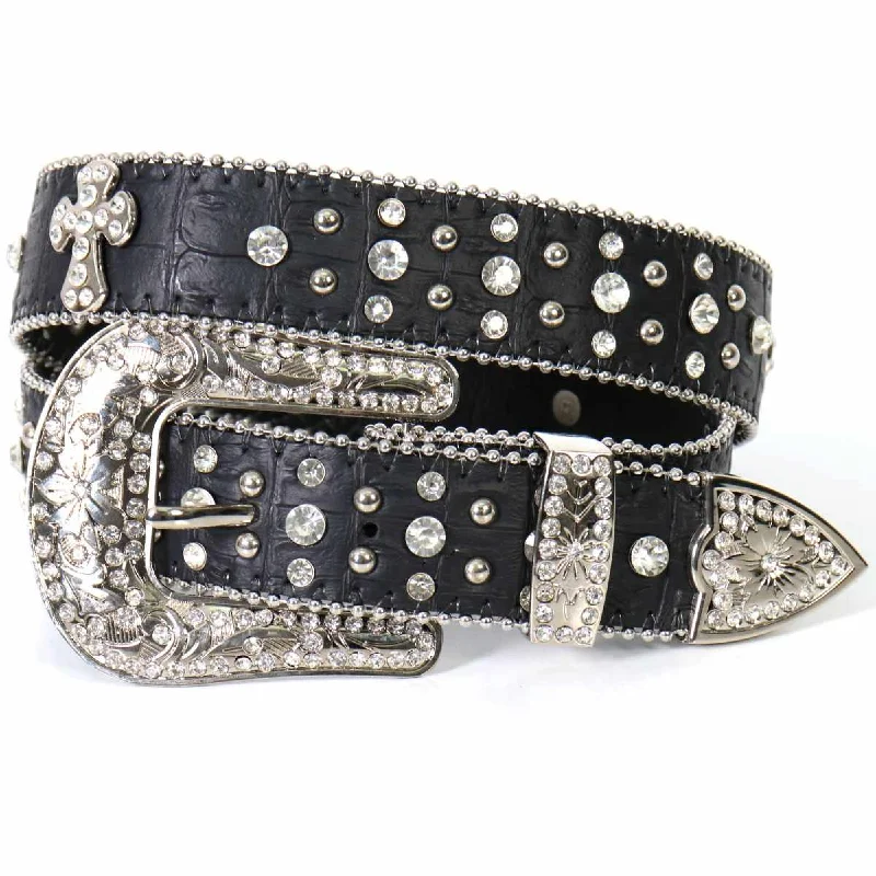 British Fashion Hot Leathers BLA1074 Cross, Studs and Rhinestones Leather Belt