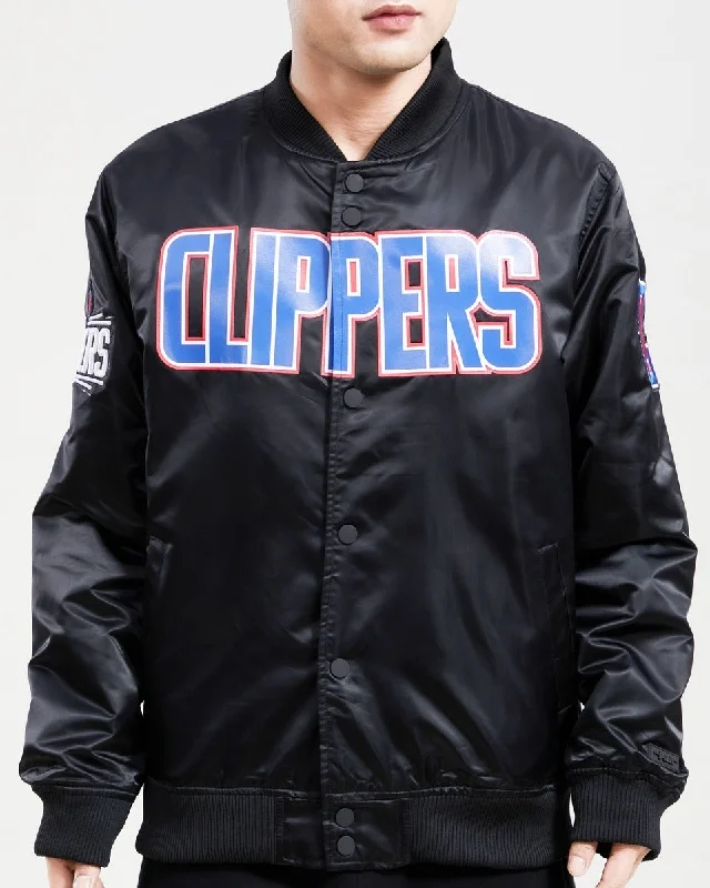 All-Day Style NBA LOS ANGELES CLIPPERS BIG LOGO MEN'S SATIN JACKET (BLACK)