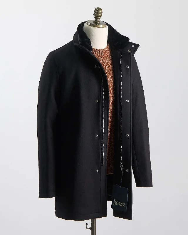 Classic And Versatile Diagonal Wool Car Coat W/ Removable Faux Fur Collar