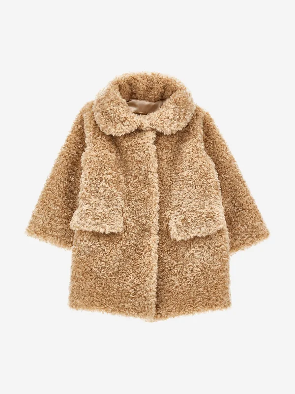 Fresh And Natural Monnalisa Baby Girls Faux Fur Long Coat in Beige