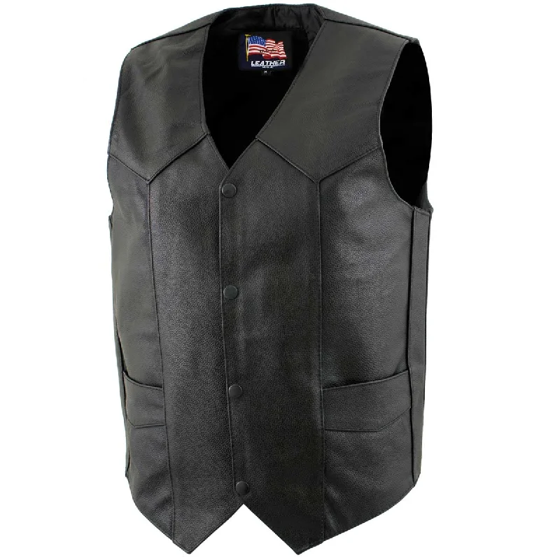 Exquisite Fabrics USA Leather 1201 Men's Black Classic Club Style Motorcycle Original Leather Vest