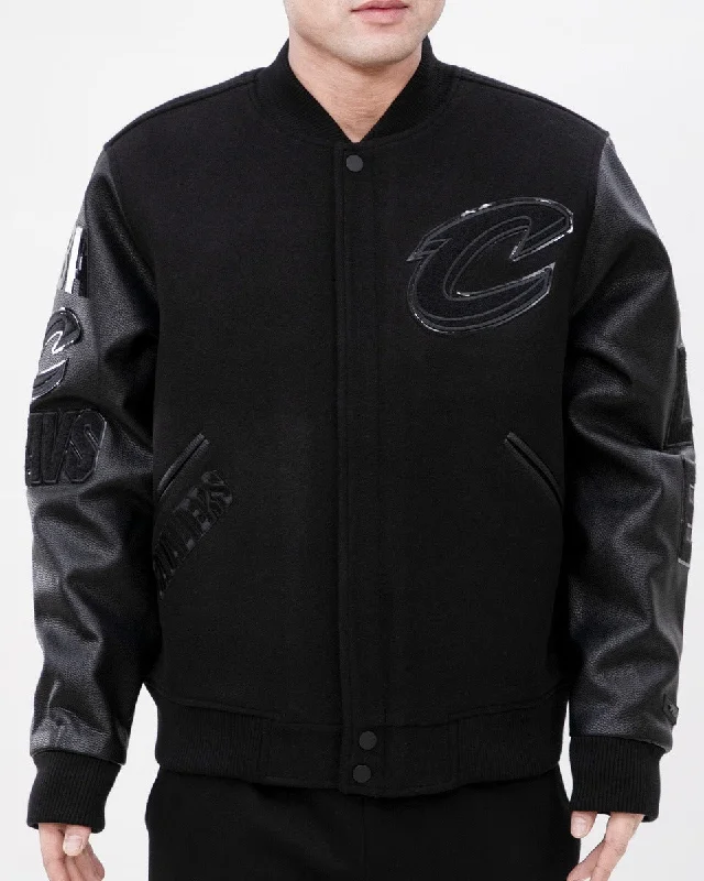 French Style NBA CLEVELAND CAVALIERS TRIPLE BLACK WOOL MEN'S VARSITY JACKET (TRIPLE BLACK)