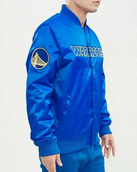 High-end Fabrics NBA GOLDEN STATE WARRIORS WORDMARK MEN'S SATIN JACKET (ROYAL BLUE)