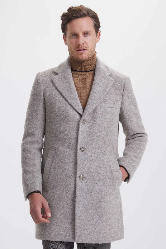 Preview New Products Slim Fit Notch Lapel Wool Gray Overcoat, Light Brown D.2