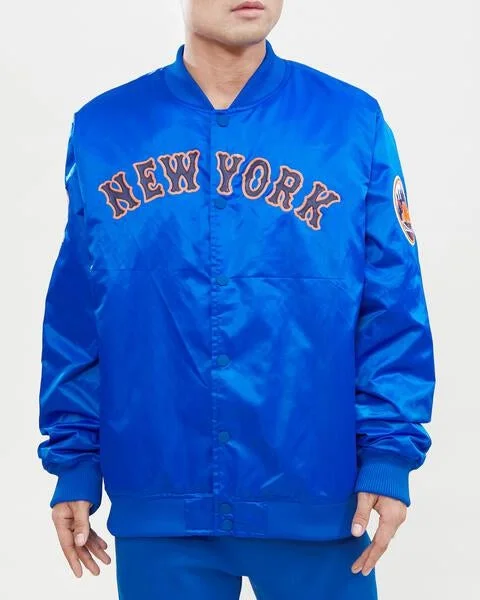 Effortless Outfits MLB NEW YORK METS WORDMARK MEN'S SATIN JACKET (ROYAL BLUE)