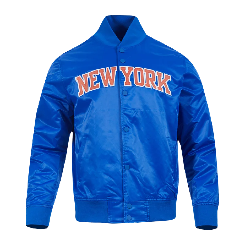 Timeless Comfort NBA NEW YORK KNICKS TEAM BIG LOGO MEN'S SATIN JACKET (ROYAL BLUE) Timeless Comfort NBA NEW YORK KNICKS TEAM BIG LOGO MEN'S SATIN JACKET (ROYAL BLUE)