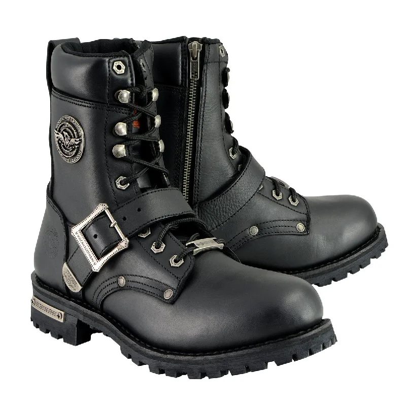 New Products Milwaukee Leather MBM101W Men's Black Leather Wide-Width Lace-Up Engineer Motorcycle Boots w/ Side Zipper Entry