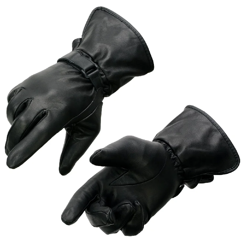 Trendy Comfort Wear Milwaukee Leather MG7725 Women's Black Leather Gauntlet Motorcycle Gloves w/ Wrist Strap Closure