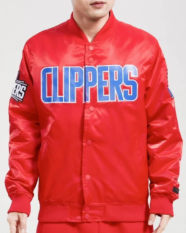 Comfortable Chic NBA LOS ANGELES CLIPPERS BIG LOGO MEN'S SATIN JACKET (RED)