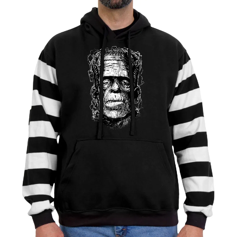 Soft Tops Hot Leathers GSM6006 Men's Black and White 'Frankie' Hooded Pullover Sweatshirt with Knit Strip Sleeves