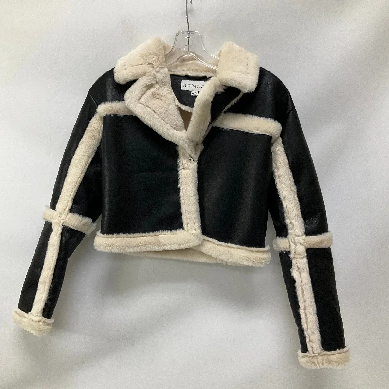 Dessert Matching Jacket Faux Fur & Sherpa By Cmc In Black & Cream, Size: Xs