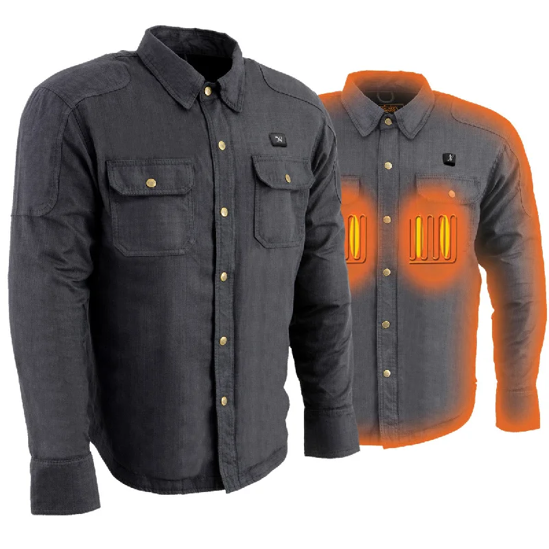 Chic Comfort Nexgen Heat NXM1715SET Men's Scorcher Grey Heated Cotton Denim Jacket Shirt for Outdoor Activities w/ Battery Pack Chic Comfort Nexgen Heat NXM1715SET Men's Scorcher Grey Heated Cotton Denim Jacket Shirt for Outdoor Activities w/ Battery Pack