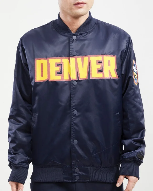 Minimalism NBA DENVER NUGGETS TEAM BIG LOGO MEN'S SATIN JACKET (MIDNIGHT NAVY)