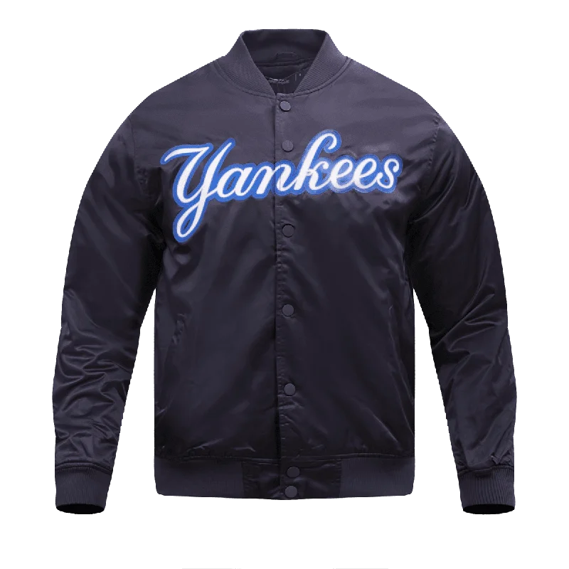 Chic Comfort MLB NEW YORK YANKEES BIG LOGO MEN'S SATIN JACKET (MIDNIGHT NAVY)