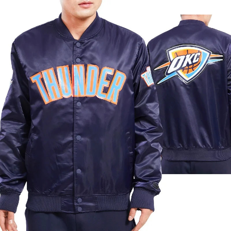 Simple Design NBA OKLAHOMA CITY THUNDER TEAM BIG LOGO MEN'S SATIN JACKET (MIDNIGHT NAVY)