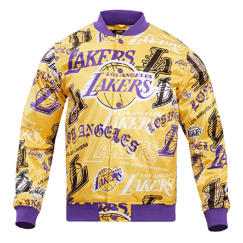 Relaxed Fit Wear NBA LOS ANGELES LAKERS AOP MEN'S SATIN JACKET (YELLOW)