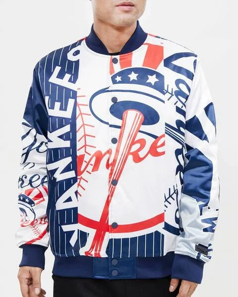 Breathable Comfort MLB NEW YORK YANKEES MASHUP MEN'S SATIN JACKET (MIDNIGHT NAVY)